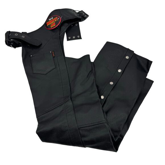 NWT Hot Leathers CHM1005 Fully Lined Motorcycle Unisex Black Leather Biker Chaps - Picture 4 of 9